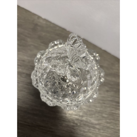 VTG Hofbauer Etched LeadCrystal Footed Candy Dish w/Butterfly Papillon Lid 5.25" - Picture 4 of 10